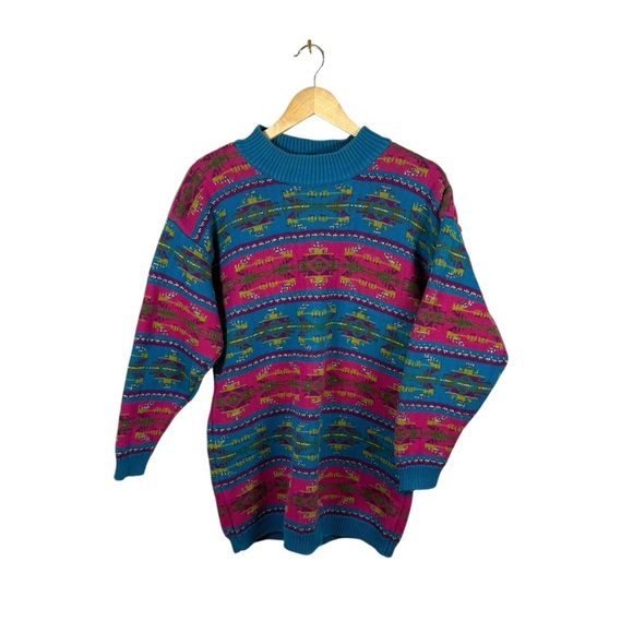 VINTAGE Nordstrom POV Women’s Chunky 3D Knit Aztec Retroglam Sweater M - Picture 1 of 9